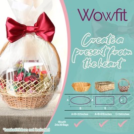 Wowfit Cello Bags,10 CT 24x30 inches Clear Cellophane Bags Perfect for Gift Baskets, Presents, Weddings, Bridal/Baby Showers and More (Flat, No Gusset, Ribbon Not included)