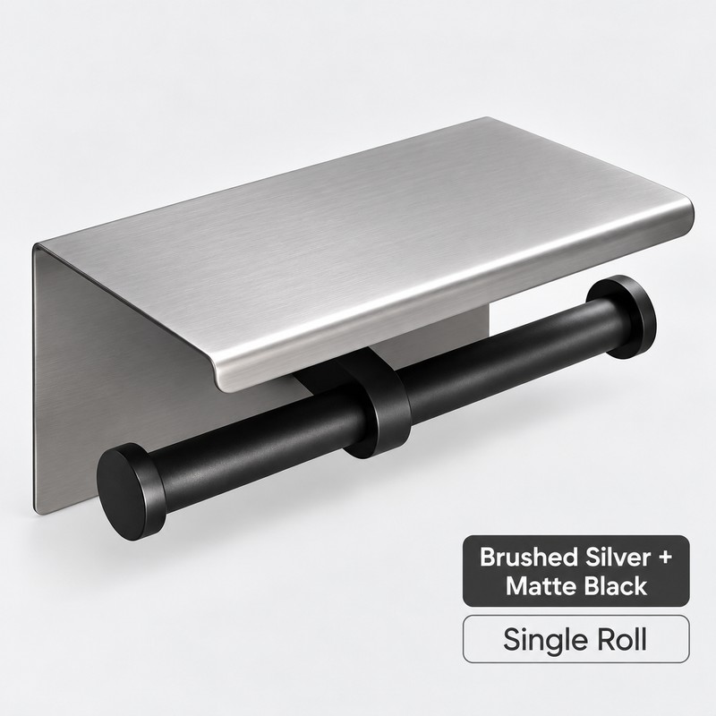 Dual Roll Toilet Paper Holder with Shelf – Stainless Steel