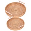 2PCS Hand Woven Rattan Tray Round Serving Tray Tea Fruit
