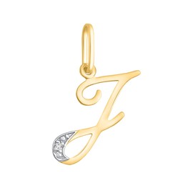 Rodium - Gold Pendant, Letter with Zircons, 14K Gold/585 Fineness, Charms for Necklace or Chain, Bracelet, Ideal Gifts for Women, Chain Pendant for Gold Jewellery, Gold
