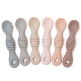 PrimaStella Little Dippers - First Stage Silicone Baby Spoon 6 Pack (Neutral Palette)