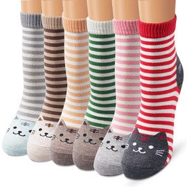 Ambielly Cotton Socks Thermal Socks Adult Unisex Socks [Set/6Pairs] (6 Stipe Cats)(Size: One Size)
