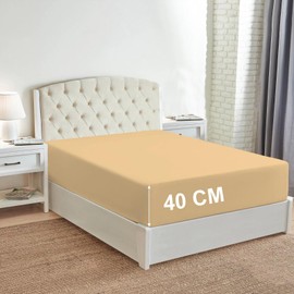 British Home Bedding 100% Egyptian Cotton Fitted Sheet Extra Deep 40CM/16Inch Single Size Fitted Soft Fade Resistant Deep Fitted Sheet (Single, Beige)