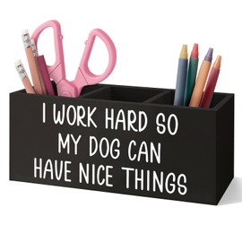 VIIJJUE Dog Pen Pencil Holder Gifts for Women Men, Pet Lovers Gifts,I Work Hard So My Dog Can Have Nice Things Wooden Desk Decor Organizer