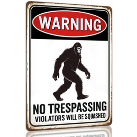 Bigfoot WARNING No Trespassing Metal Sign – Sasquatch Decor Outdoor, Bigfoot Wall Decor, Bigfoot Signs Metal Outdoor – 11×8.3″ Aluminum Yard, Porch & Man Cave Sign