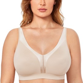 DELIMIRA Women's Wireless Bras Plus Size Full Coverage Smooth Seamless Comfortable Unlined Bra Beige 46C