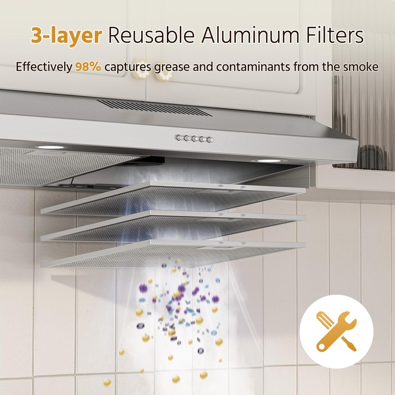 FIREGAS Under Cabinet Range Hood 30 inch with Brushless DC