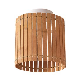 Globe Electric 65898 1-Light Flush Mount Ceiling Light, Matte White, Natural Bamboo Shade, Bulb Not Included