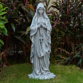 VChymm Virgin Mary Praying Statue 31.49 Inch Tall Outdoor Garden Religious Garden Outdoor Yard Patio Deck Home Entryway Hallway Sculpture Magnesium Oxide Stone （Grey Virgin）