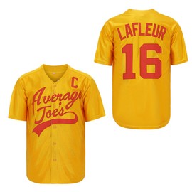 Men's #16 Peter Lafleur Average Joes Dodgeball Jersey Dodgeball Hip Hop Movie Baseball Jerseys (US, Alpha, 3X-Large, Regular, Regular, Yellow)