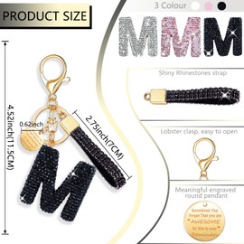 XGALBLA Black Initial Letter Keychain for Women with Rhinestone Bling Cute Backpack Car Key Accessories Lanyard(M)