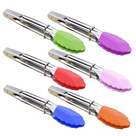 HINMAY Mini Serving Tongs Set - 7-Inch Silicone Tips, 6 Colors