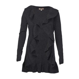 Cashmere Boutique 100% Pure Cashmere Ruffled Long Women Cardigan Sweater - Pullover, Long Sleeve, Front Open, Soft and Warm