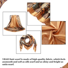 VBAEI 35” Large Square Satin Head Scarf - 1Pcs Satin Hair Scarf Silk Bandana Head Wraps For Women (Camel)