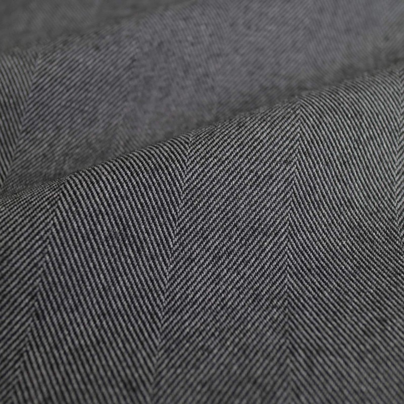 Quarter Report Washable Fabric Placemat Bound Charcoal Reversible Jacquard Herringbone