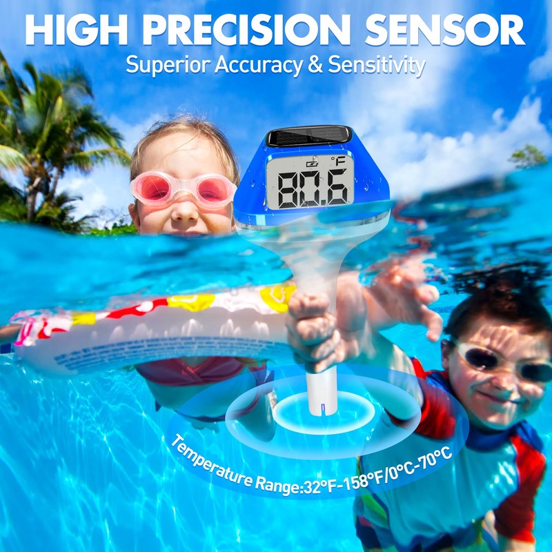 DeeprBlu New Iteration Solar Digital Pool Thermometer with Rope, Easy