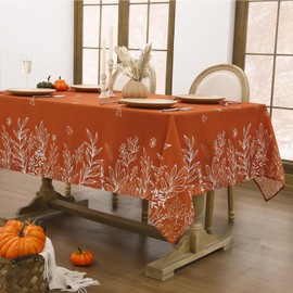 Softalker Fall Tablecloth Rectangle 60x84 Inch, Thanksgiving Autumn Harvest Orange Rust Wild Flowers Decoration Table Cloths, Stain Resistant Farmhouse Table Cover for Holiday Dinner/Party