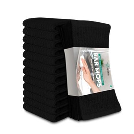 ZUPERIA Bar Mop Kitchen Towels - Pack of 12 (16"x19”) 100% Ring Spun Cotton - Dish Washcloths For Superb Cleaning and Less Lint - Highly Absorbent Dish Cloths and Dish Towels For Everyday use (Black)