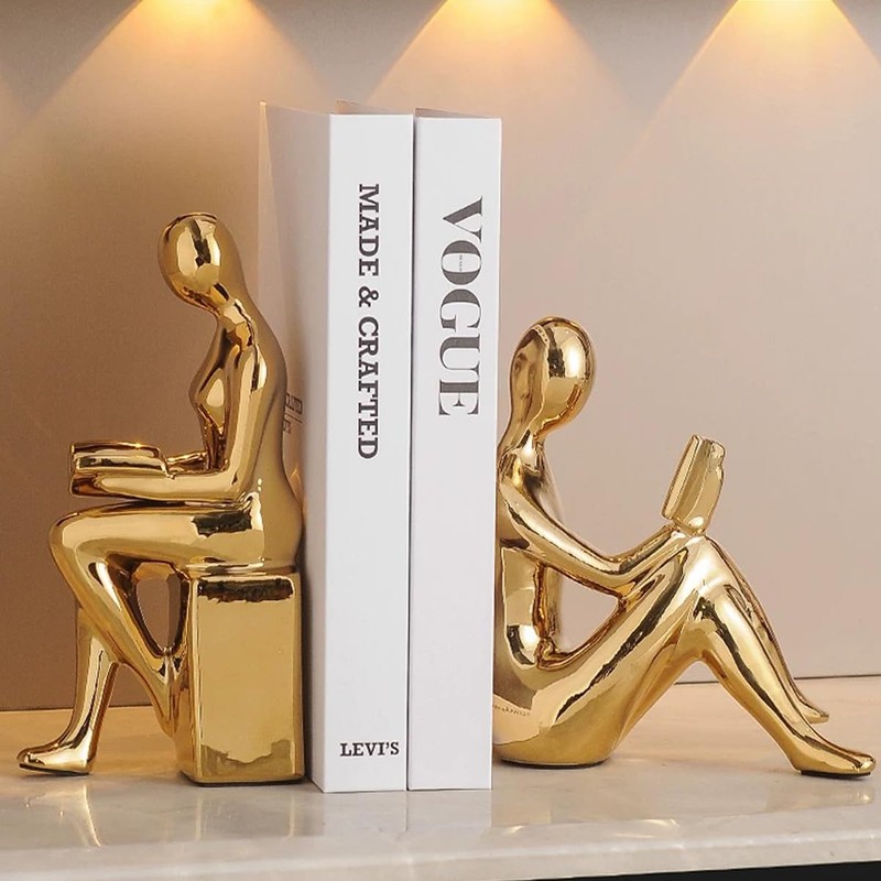 Decorative Bookends, Ceramic Book Ends for Shelves, Home Office Decor