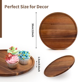 Axigundaone 11.8 Inch Round Wooden Tray, Acacia Wood Serving Tray for Coffee Table, Acacia Centerpiece Trays for Table Centerpiece, Charcuterie Board