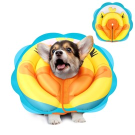 TOBYTO Dog Cone Collar for Large Medium Dogs, Soft Inflatable Dog Cone Alternative After Surgery, Alternative E Collar Does Not Block Vision, Adjustable Protective Recovery Cone(Yellow Duck, XS)