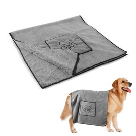 Puedno Dog Towels with Pockets, Dog Bath Towel for Drying Dogs, 100×50cm Absorbent Microfibre Dog Towel, Quick-Dry Pets Towels for Cat Doggy