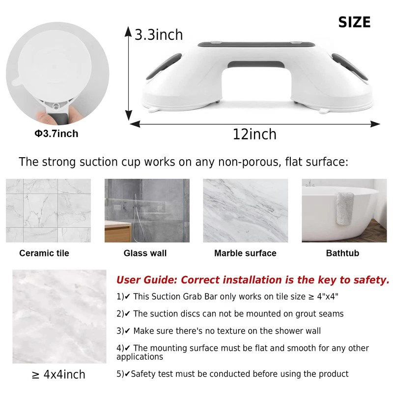 Newthinking Suction Grab Rails for Bathroom, Portable Suction Bathtub Handles