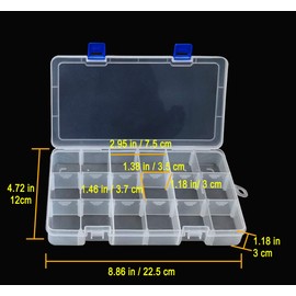 DARUITE Plastic Organizer Box Small Clear Storage Containers with Lid Adjustable Compartments Organizers for Tool, Jewelry, Tackle, Earring, Craft, Beads - 2PCS, 18 Grids