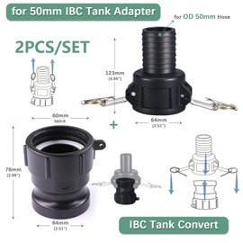 MiJunHD IBC Tank Adapter S60x6 60mm Coarse Thread Cam Lock Coupling and 50mm Hose Barb End Piece for Storage Tanks, IBC Barrel Quick Connect Joint (2pcs/set)