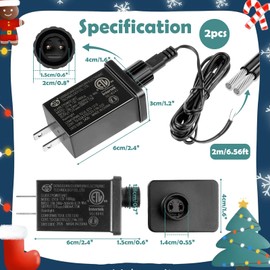 2Pack 12V 1A Yard Inflatable Plug Adapters Replacement Class 2 Power Supply for Thanksgiving Christmas Decoration with Extension Cables Transformer US Plug for LED String Lights