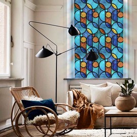 ChicSkin Hand Drawn Stained Glass Window Film Decorative Colorful Art Decor, Double-Sided Stain Glass Window Cling, Watercolor Decorative Window Film Navy Blue Geometry Sticker 16.9"X117.9"