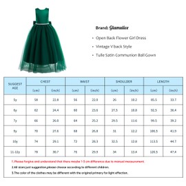 Glamulice Emerald Green Flower Girl Dress Satin Bridesmaid Long A Line Wedding Pageant Dresses Tulle V Open Back Party Gown Photo Shoot Holiday Birthday Formal Princess Dance Ball Gown Prom New Year 6