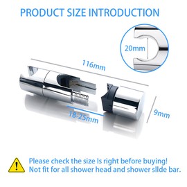 GGUFAY Shower Head Holder, Adjustable Diameter 18-25 mm Shower Head Holder, Hand Shower Holder, ABS + Chromed Surface Design Shower Holder, No Drilling, Slider Clamp Bathroom Replacement