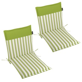 LILENO HOME Garden Chair Cushions as [Set of 2 - Low-Back] in Light Green Stripes - Plain Light Green - Comfortable Loungers as Seat Cushions for Garden Furniture - Chair Cushions for Garden Chairs