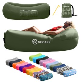 Nevlers Military Green Inflatable Lounger | No-Pump Blow Up Couch | 210T Polyester Outdoor Lounger for Use as Music Festival Essentials | Air Couch Inflatable Chair for Kids w/ 450 lbs. Capacity