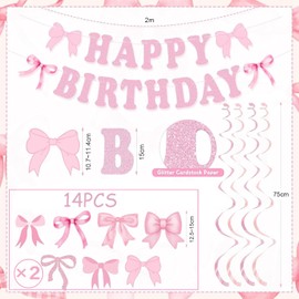 RabbFit Birthday Decoration with Pink Bow, Birthday Decoration Accessories, Party Decoration Banner Suitable for All Ages, Happy Birthday Banner Decoration for Women (Pink)