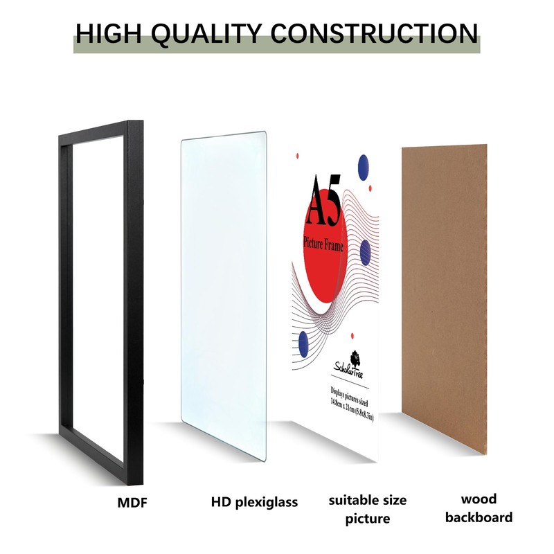 1 Pack A5 Frame Black, Wooden A5 Photo Frames, Black