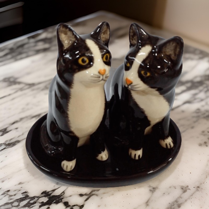 Ceramic Salt and Pepper Shaker Set with Cat Motif (Black