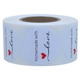 Hybsk White Gloss Homemade with Love Stickers 1.5" Inch Round Total 500 Adhesive Labels Per Roll (White Gloss)
