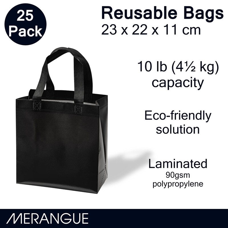Merangue Reusable Bulk Shopping Bags, Laminated, Foldable Grocery Bags, Black,