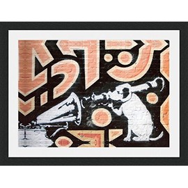 Banksy His Master's Voice - Framed & Mounted - 40x30cm - Black Frame