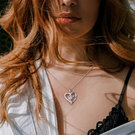 NINAMAID 925 Sterling Necklace Women's Silver Chain Heart Women's Necklaces for Women Birthstone Chain Women's Silver Jewellery Women's Engagement Gifts for Women Girlfriend with 5A Cubic Zirconia,