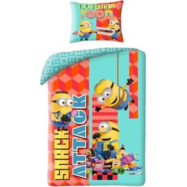 Halantex Minions Stuart Bob Kevin Bed Set – Duvet Cover 140 x 200 cm with Pillowcase 70 x 90 cm – 100% Polyester Multi-Coloured