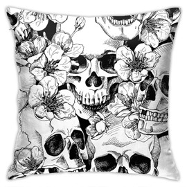 VARUN Throw Pillow Covers Black and White Skull Flowers Gothic Design Square Pillowcase for Home Decor Sofa Car Bedroom Pillow case 18x18inch