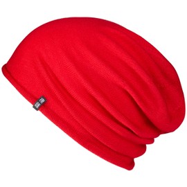 Enter the Complex® Unisex Lightweight Merino Beanie, Single Layer Knitted Slouch Beanie, 100% Merino Wool, Selection of Colours - red
