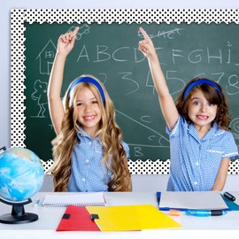 4 Pack 59 Feet Black and White Polka Dot Bulletin Board Border Rolled Scalloped Border for Large Black Bulletin Board Back to School Teachers Student Classroom Office Decor, 14.75 ft x 3 Inch