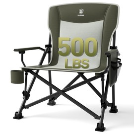 EVER ADVANCED Oversized Folding Camping Chair, for Adults Heavy Duty Lawn Chair with Side Pockets, Portable Collapsible Quad Chair for Outside, Support Up to 500lbs, Green