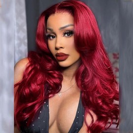AFBeauty Red Lace Front Wigs Long Curly Wig for Women Red Wave Wigs Glueless Synthetic Heat Resistant Fiber Hair 13x4 Lace Front Body Wave Pre Plucked Cosplay Daily Lace Wig 24 Inch