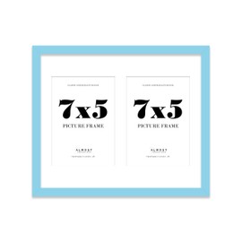 12x10 Inch 2 Opening Photo Collage Frame, Display Two 7x5 Inch Photos, Multi Aperture Family Picture Frame, Thin 22mm Edge, Light Blue