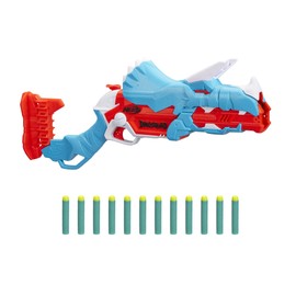 Nerf DinoSquad Tricera-Blast Dart Blaster, 12 Nerf Elite Darts, Kids Outdoor Toys, Dinosaur Toys for 8 Year Old Boys and Girls and Up, Triceratops Design